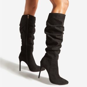 Shoe Dazzle Black Suede Heeled Boots